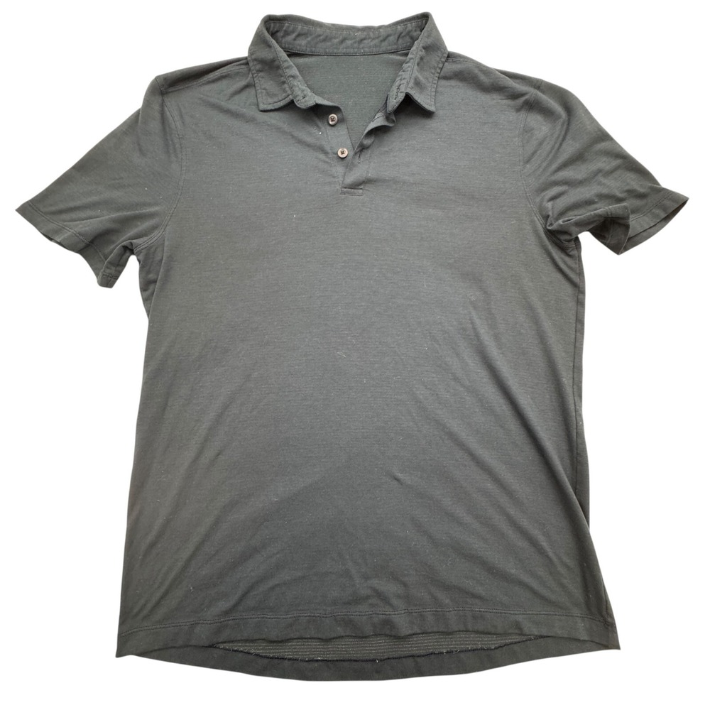 Lululemon Polo Shirt Men Medium Navy Blue Evolution Performance 3 Button Placket